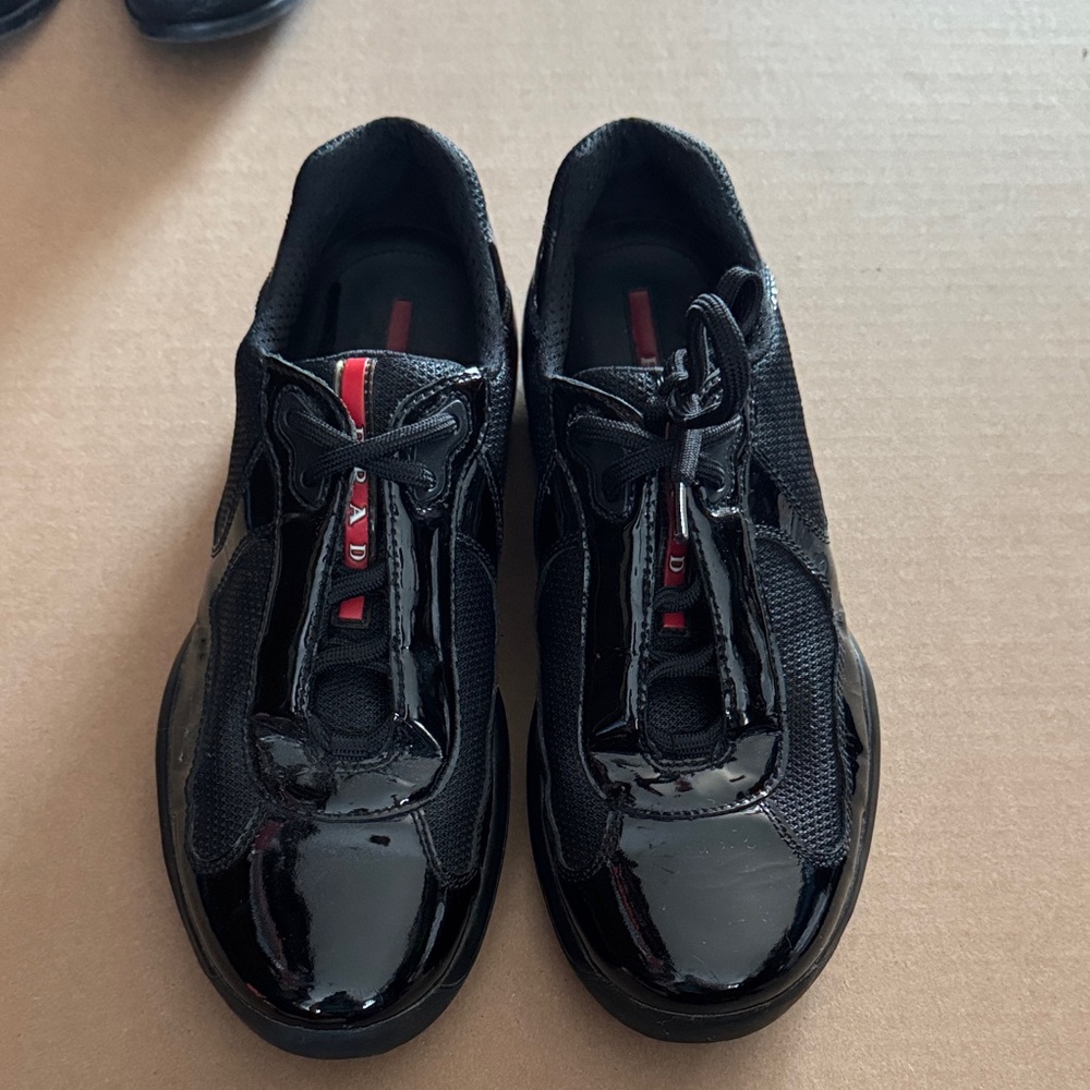 AUTHENTIC Men's Black Patent Leather PRADA Sneakers